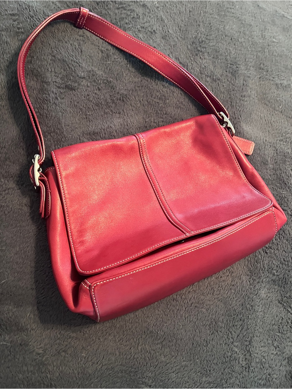 Coach VINTAGE Red Leather Shoulder Bag with Flap